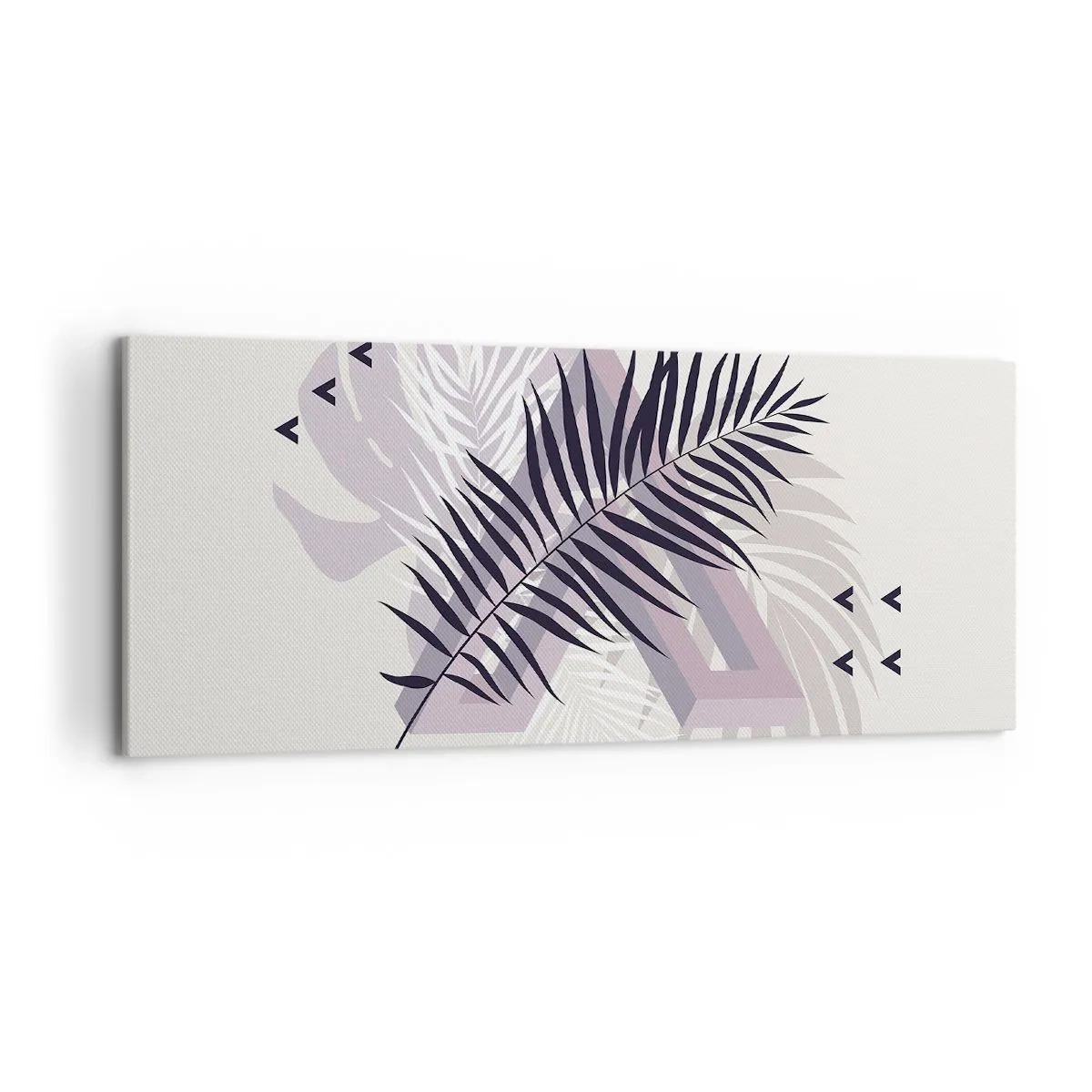 Impression sur toile - Image sur toile - Une composition minimaliste avec des feuilles et des formes géométriques - 120x50cm - L'ombre de l'obscurité - Décoration murale moderne pour le salon et la chambre ARTTOR