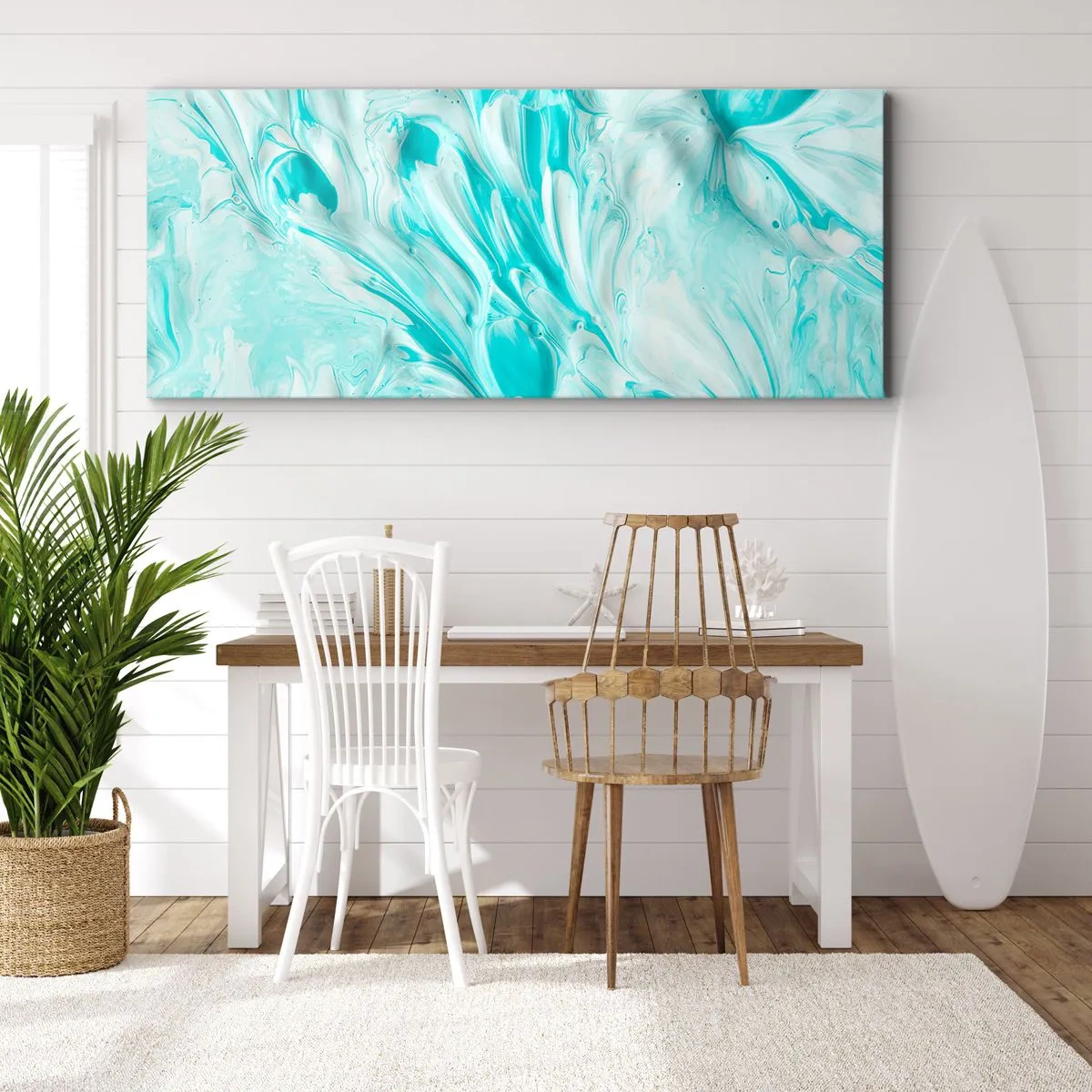 Impression sur toile - Image sur toile - Un motif abstrait dans des tons pastel de bleu et de blanc. - 120x50cm - Ensemble pour toujours - Décoration murale moderne pour le salon et la chambre ARTTOR