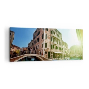 Impression sur toile - Image sur toile - Pont et canal de Venise avec une architecture historique - 120x50cm - Venise - Amore Moi - Décoration murale moderne pour le salon et la chambre ARTTOR