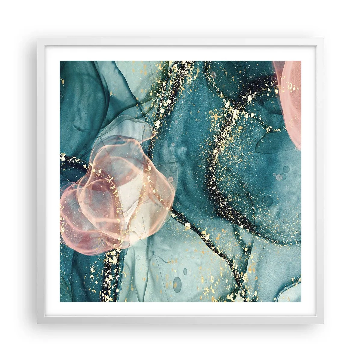 Affiche dans un cadre blanc - Poster - Soie bleu, tulle rose - 60x60 cm