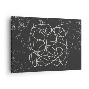Impression sur toile - Image sur toile - Ligne abstraite sur fond noir avec des détails fins - 70x50cm - Errance des pensées - Décoration murale moderne pour le salon et la chambre ARTTOR