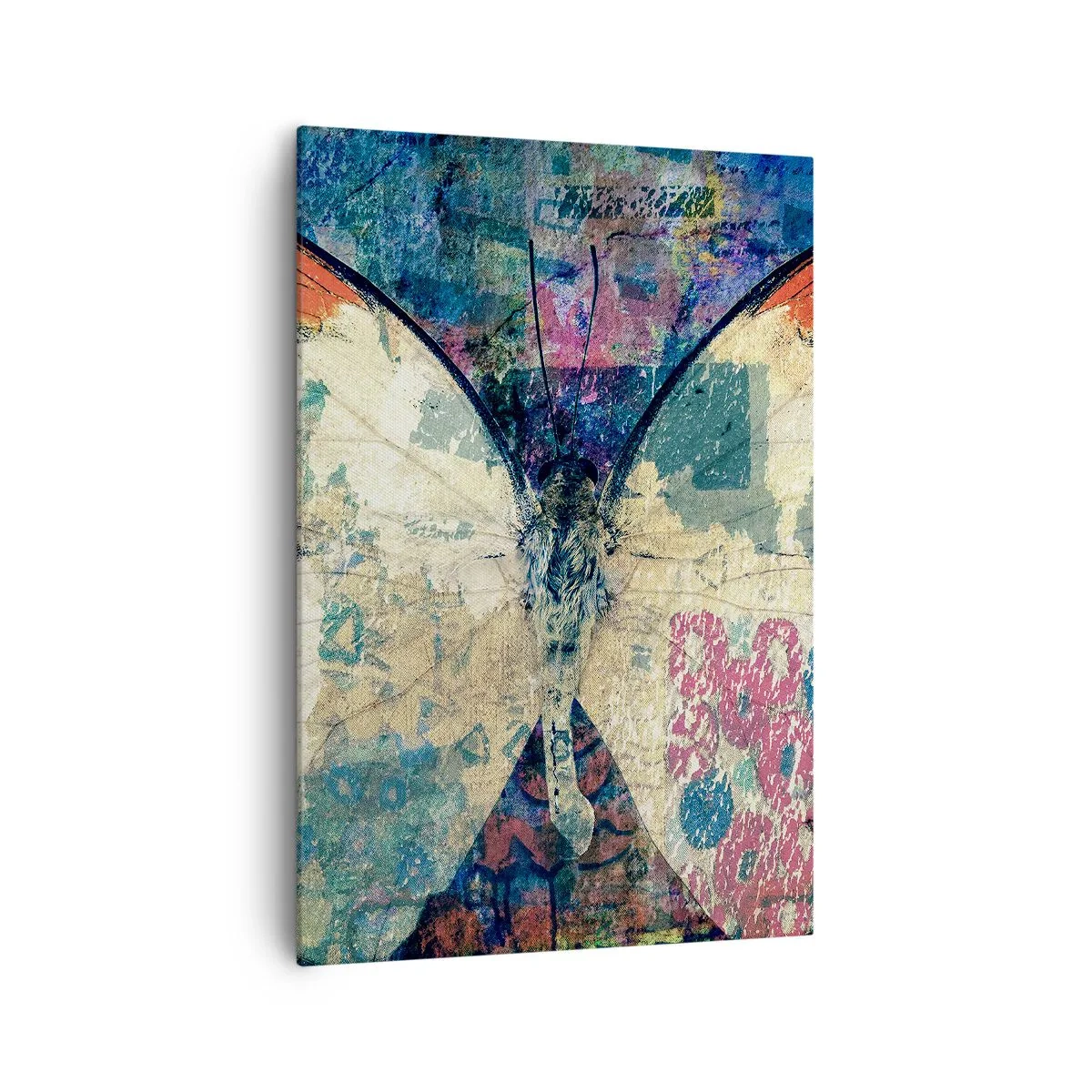 Impression sur toile - Image sur toile - Papillon sur un fond artistique abstrait avec des détails colorés - 70x100cm - Fragilité subtile - Décoration murale moderne pour le salon et la chambre ARTTOR