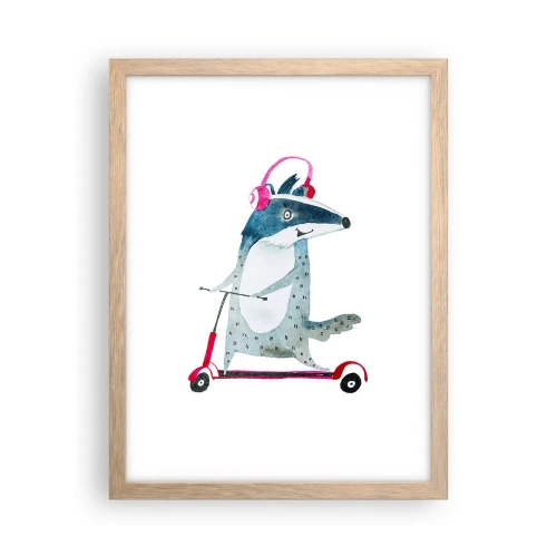 Affiche dans un chêne clair - Poster - La joie du blaireau - 30x40 cm