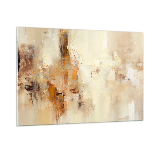 Impression sur verre - Image sur verre - Abstraction dans les tons d'ambre, de beige et de marron - 120x80cm - Âme de l'ambre - Décoration murale moderne pour le salon et la chambre ARTTOR