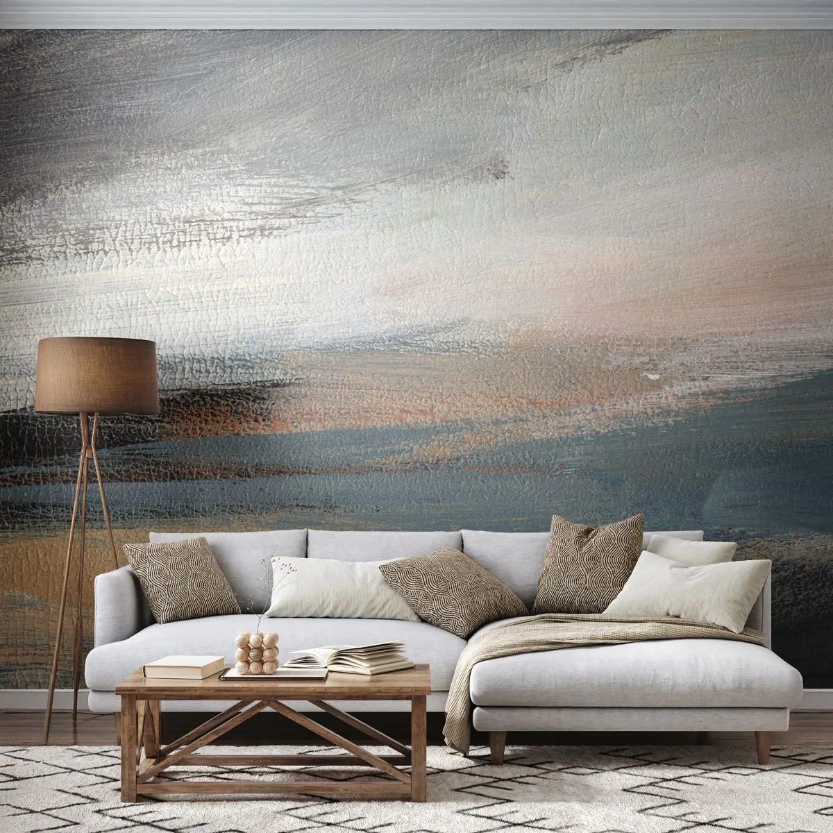 Papier Peint Photo Premium Sand - Une abstraction picturale ressemblant à un paysage aux couleurs froides. - 100x70cm - Abstraction : paysage nordique - Décoration murale moderne pour le salon et la chambre ARTTOR