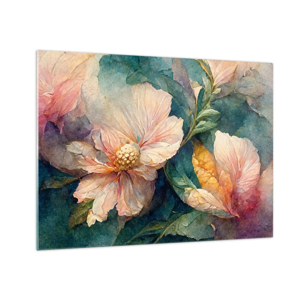 Impression sur verre - Image sur verre - Fleurs délicates aux tons pastel aquarelles - 70x50cm - Uniquement de la subtilité - Décoration murale moderne pour le salon et la chambre ARTTOR
