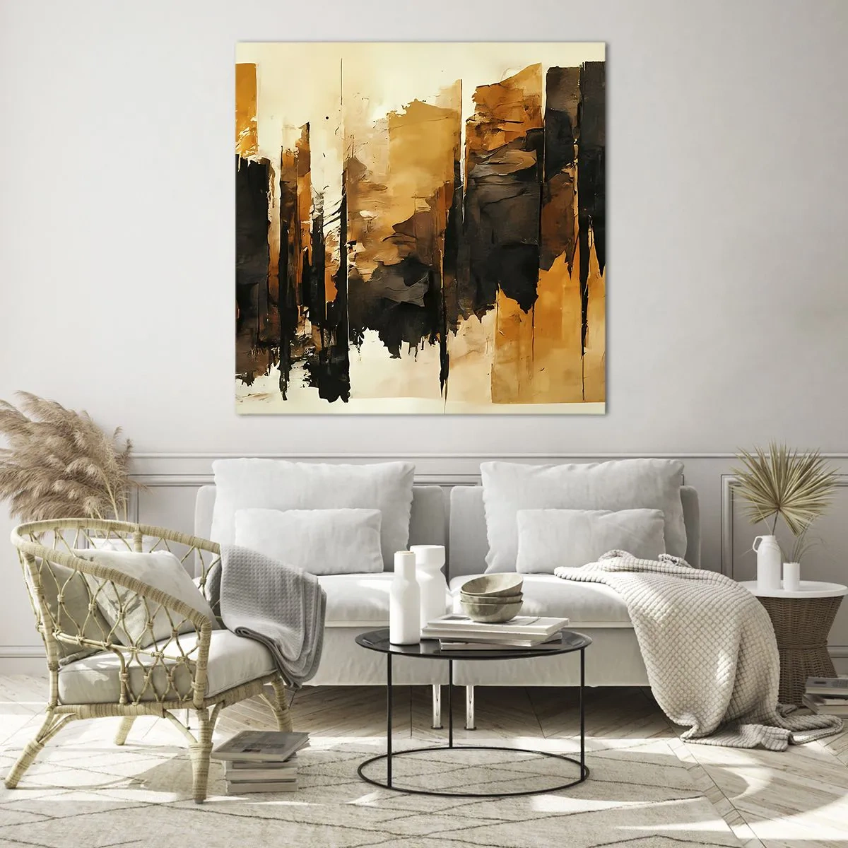 Impression sur verre - Image sur verre - Harmonie de noir et d'or - 40x40 cm