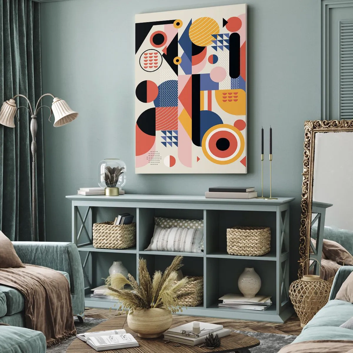 Impression sur toile - Image sur toile - Formes géométriques colorées dans un style rétro - 70x100cm - Composition : jouer - Décoration murale moderne pour le salon et la chambre ARTTOR