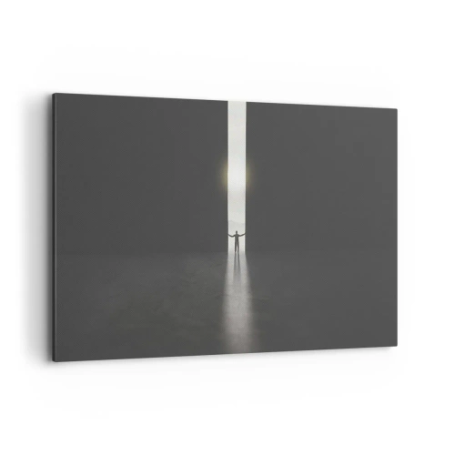 Impression sur toile - Image sur toile - Un homme debout dans la lumière d'une fente étroite dans un espace sombre - 120x80cm - Étape vers un avenir radieux - Décoration murale moderne pour le salon et la chambre ARTTOR