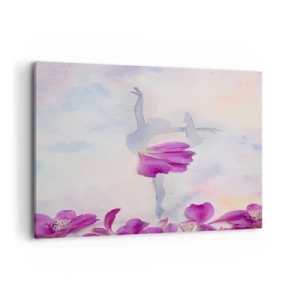 Impression sur toile - Image sur toile - Une danseuse en robe à pétales de fleurs sur fond pastel - 100x70cm - Délicat comme une fleur - Décoration murale moderne pour le salon et la chambre ARTTOR