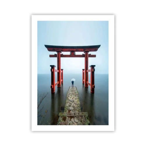 Affiche - Poster - Torii rouge sur fond d'eau calme et de ciel - 50x70cm - Rêverie japonnaise - Décoration murale moderne pour le salon et la chambre ARTTOR