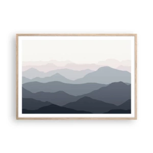 Affiche dans un chêne clair - Poster - Vagues de montagnes - 100x70 cm