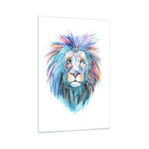 Impression sur verre - Image sur verre - Portrait à l'aquarelle d'un lion aux couleurs vives - 70x100cm - Aura électrique - Décoration murale moderne pour le salon et la chambre ARTTOR