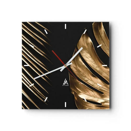Horloge murale - Pendule murale - Feuilles dorées sur fond noir - 30x30cm - Différent et tout aussi cher - Décoration murale moderne pour le salon et la chambre ARTTOR