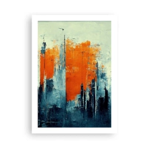 Affiche - Poster - Panorama urbain abstrait dans les tons orange et bleu marine - 50x70cm - Paysage moderne - Décoration murale moderne pour le salon et la chambre ARTTOR