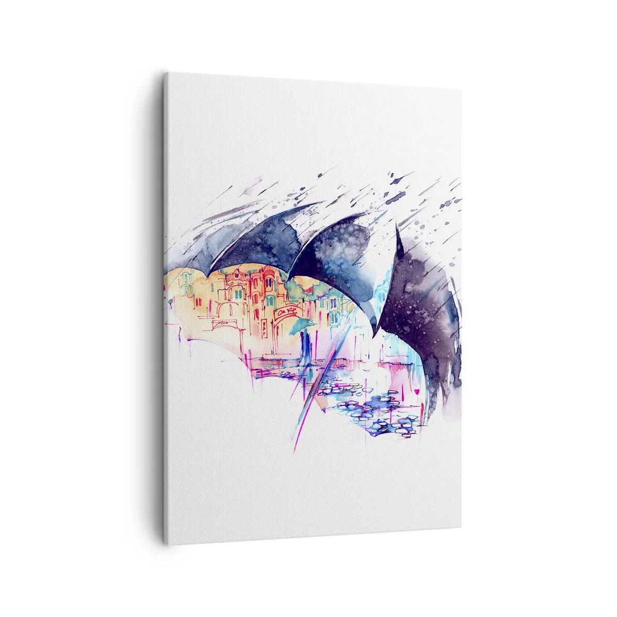 Impression sur toile - Image sur toile - Une ville colorée cachée sous des parapluies abstraits - 50x70cm - Se promener sous la pluie - Décoration murale moderne pour le salon et la chambre ARTTOR