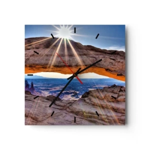 Horloge murale - Pendule murale - Arche rocheuse surplombant le canyon au lever du soleil - 30x30cm - Par la porte rocheuse - Décoration murale moderne pour le salon et la chambre ARTTOR