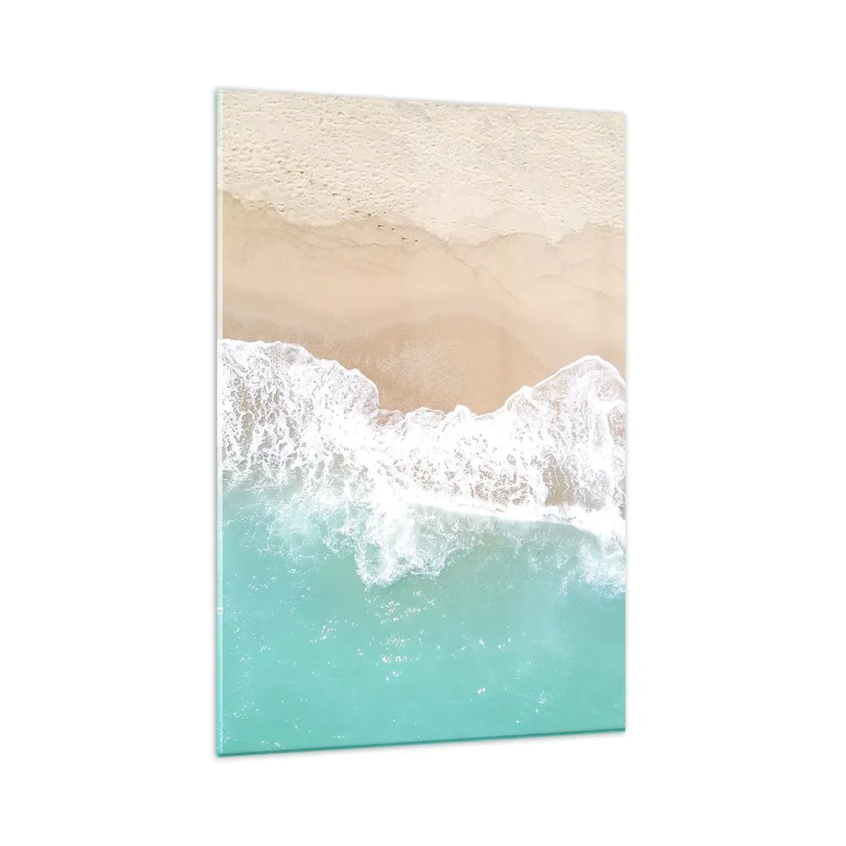 Impression sur verre - Image sur verre - Vue plongeante sur une plage aux eaux turquoise et aux vagues douces - 80x120cm - Caresse de l'océan - Décoration murale moderne pour le salon et la chambre ARTTOR