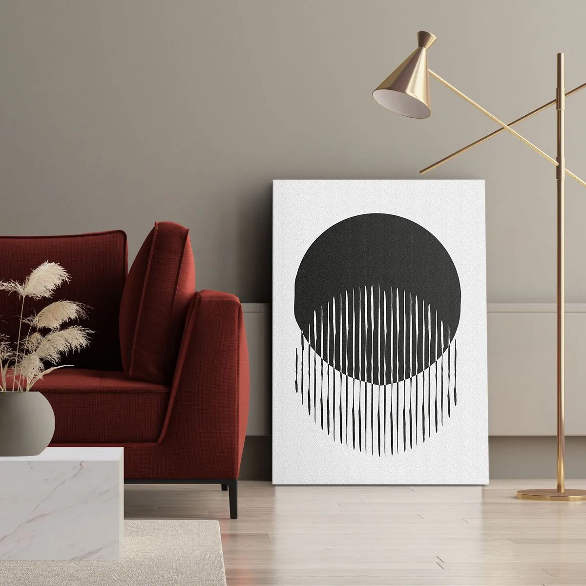 Impression sur toile - Image sur toile - Deux cercles superposés avec des lignes noires et blanches - 50x70cm - Son alter ego - Décoration murale moderne pour le salon et la chambre ARTTOR