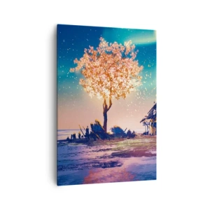 Impression sur toile - Image sur toile - Une maison et un arbre en fleurs sous le ciel nocturne - 70x100cm - La nature ne passe pas - Décoration murale moderne pour le salon et la chambre ARTTOR