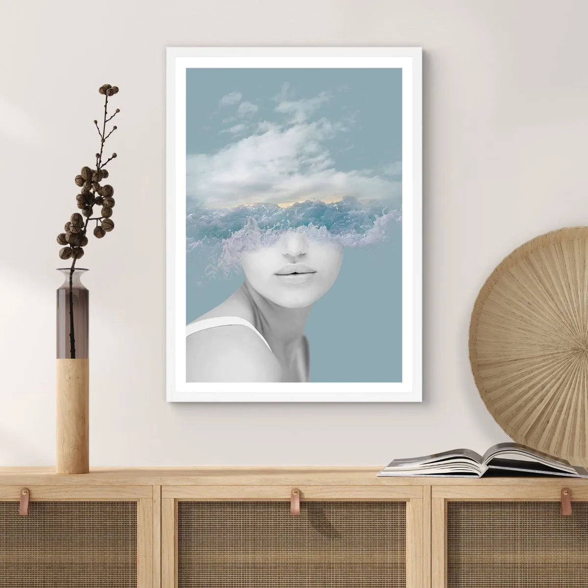 Affiche dans un cadre blanc - Poster - La tête dans les nuages - 70x100 cm