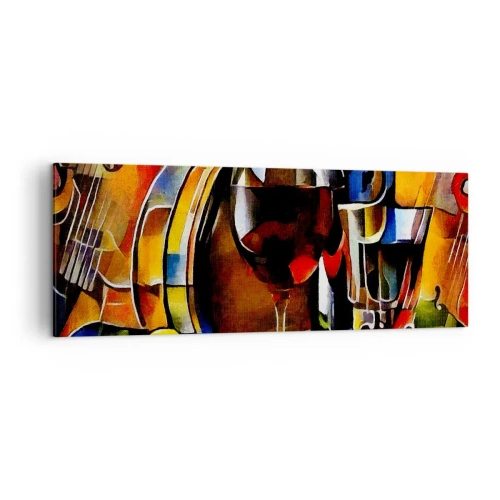 Impression sur toile - Image sur toile - Nature morte abstraite avec verres et instruments - 140x50cm - Et le monde prend des couleurs - Décoration murale moderne pour le salon et la chambre ARTTOR