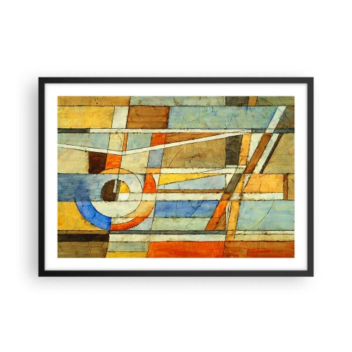 Affiche dans un cadre noir - Poster - Abstraction géométrique dans les tons beige, bleu et orange - 70x50cm - Cubisme sur le chantier - Décoration murale moderne pour le salon et la chambre ARTTOR