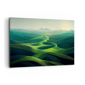 Impression sur toile - Image sur toile - Collines verdoyantes avec des sentiers vallonnés - 120x80cm - Dans les vallées verdoyantes - Décoration murale moderne pour le salon et la chambre ARTTOR
