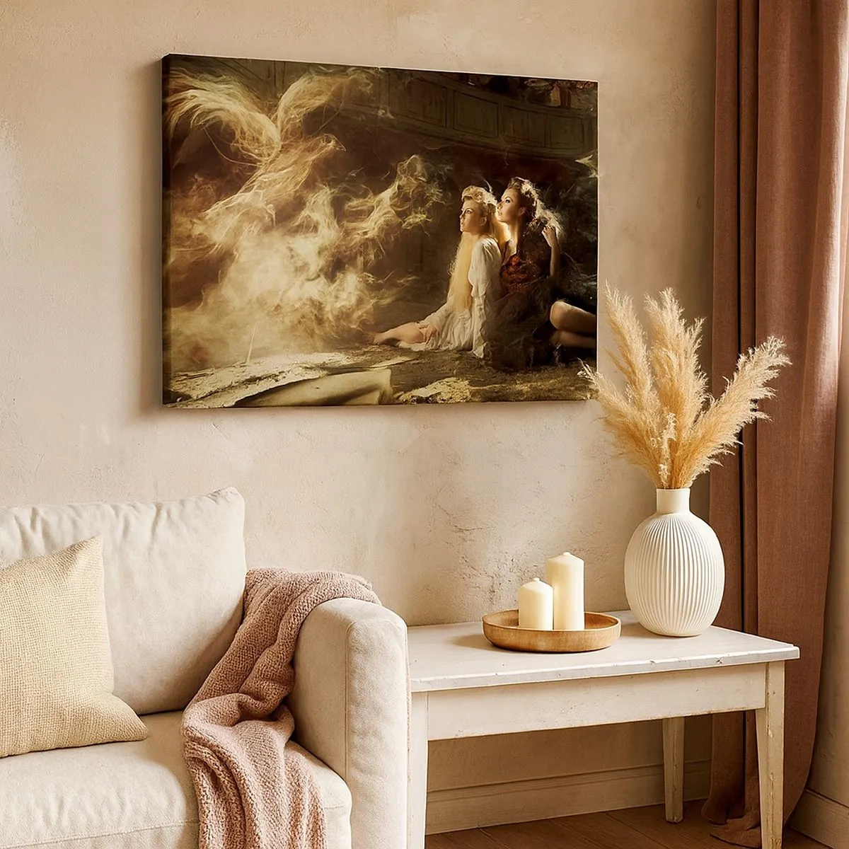 Impression sur toile - Image sur toile - Deux femmes dans un décor magique avec des effets de lumière éthérés. - 70x50cm - Et il y a eu la poésie - Décoration murale moderne pour le salon et la chambre ARTTOR