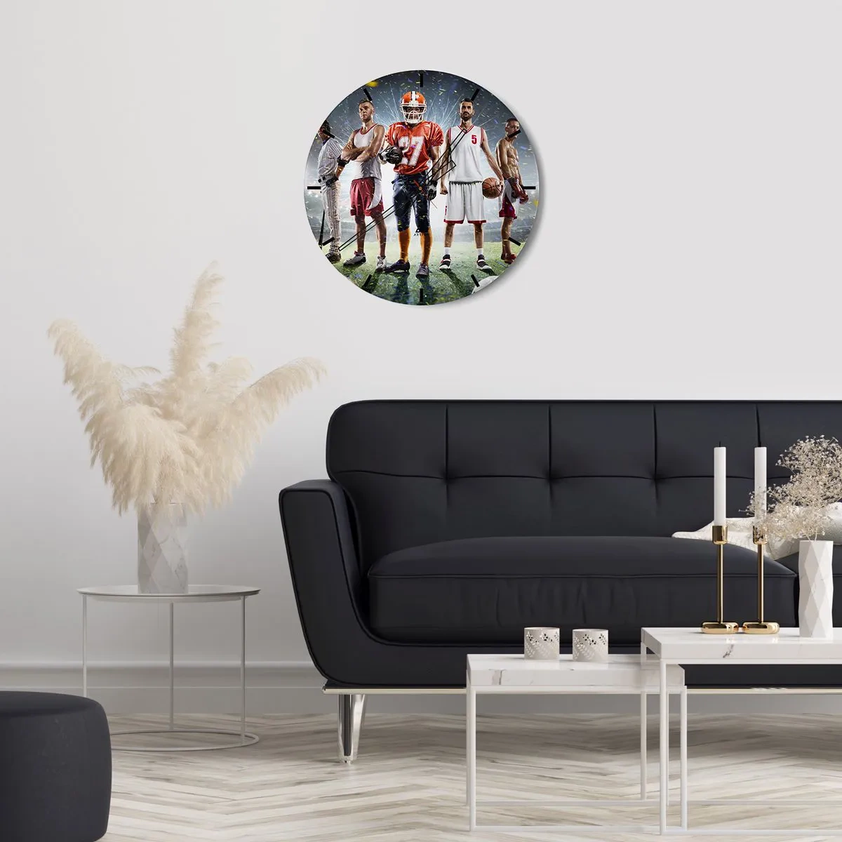 Horloge murale - Pendule murale - Un groupe d'athlètes sur fond de stade éclairé par des projecteurs - 30x30cm - Gladiateurs des champs - Décoration murale moderne pour le salon, la cuisine et la chambre ARTTOR