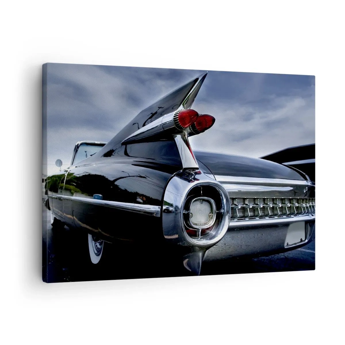 Impression sur toile - Image sur toile - Une voiture rétro classique avec du chrome brillant et des ailerons - 70x50cm - C'est exactement pourquoi c'est beau ! - Décoration murale moderne pour le salon et la chambre ARTTOR