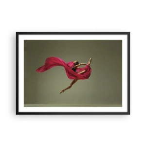 Affiche dans un cadre noir - Poster - Danseuse de ballet dans une pose dynamique avec du tissu rose - 70x50cm - Flamme dansante - Décoration murale moderne pour le salon et la chambre ARTTOR