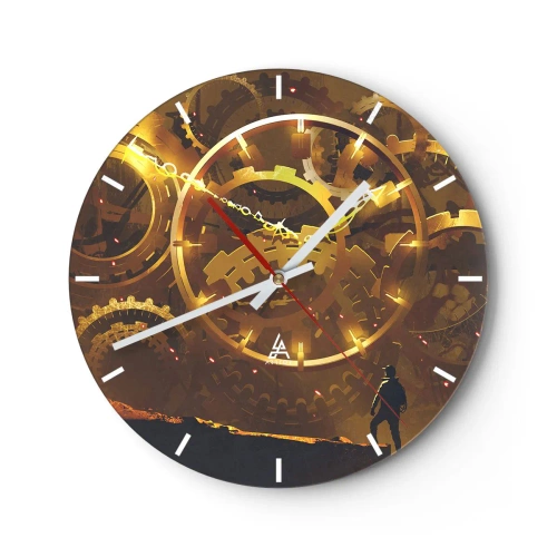 Horloge murale - Pendule murale - Engrenages en or dans un style mécanique et industriel - 30x30cm - À la source du temps - Décoration murale moderne pour le salon, la cuisine et la chambre ARTTOR