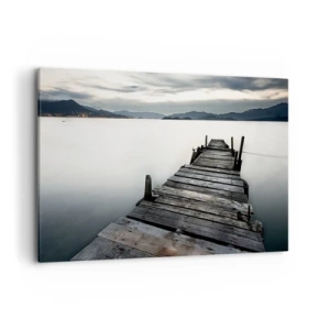 Impression sur toile - Image sur toile - Un pont en bois menant vers un lac tranquille - 120x80cm - Immergez-vous dans la paix - Décoration murale moderne pour le salon et la chambre ARTTOR