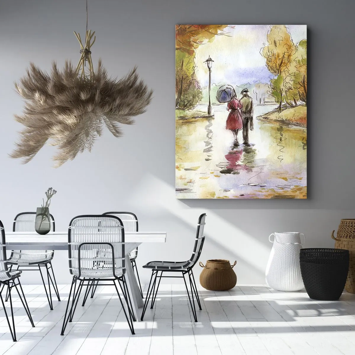Impression sur toile - Image sur toile - Une promenade dans le parc d'automne avec un parapluie - 50x70cm - Automne romantique dans le parc - Décoration murale moderne pour le salon et la chambre ARTTOR