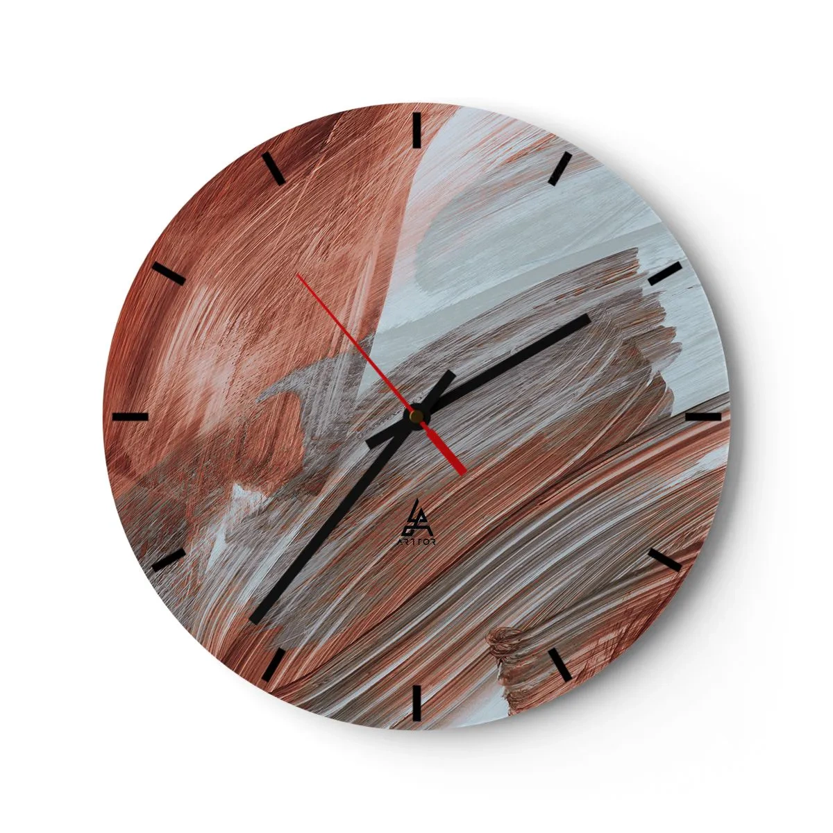 Horloge murale - Pendule murale - Coups de pinceau d'automne dans des tons gris-rougeâtre - 30x30cm - Abstraction venteuse et automnale - Décoration murale moderne pour le salon, la cuisine et la chambre ARTTOR