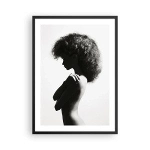 Affiche dans un cadre noir - Poster - Profil d'une femme sur une élégante photographie en noir et blanc - 50x70cm - Comme une fleur au bout d'une fine tige - Décoration murale moderne pour le salon et la chambre ARTTOR