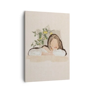 Impression sur toile - Image sur toile - La figure d'une femme sur fond de citronnier - 50x70cm - La beauté du sud - Décoration murale moderne pour le salon et la chambre ARTTOR
