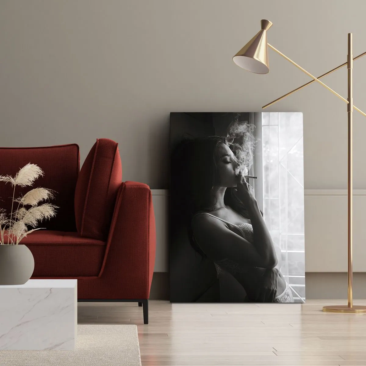 Impression sur toile - Image sur toile - Une femme dans une pose sensuelle sur une photographie en noir et blanc - 70x100cm - Vous sentez-vous libre ? - Décoration murale moderne pour le salon et la chambre ARTTOR