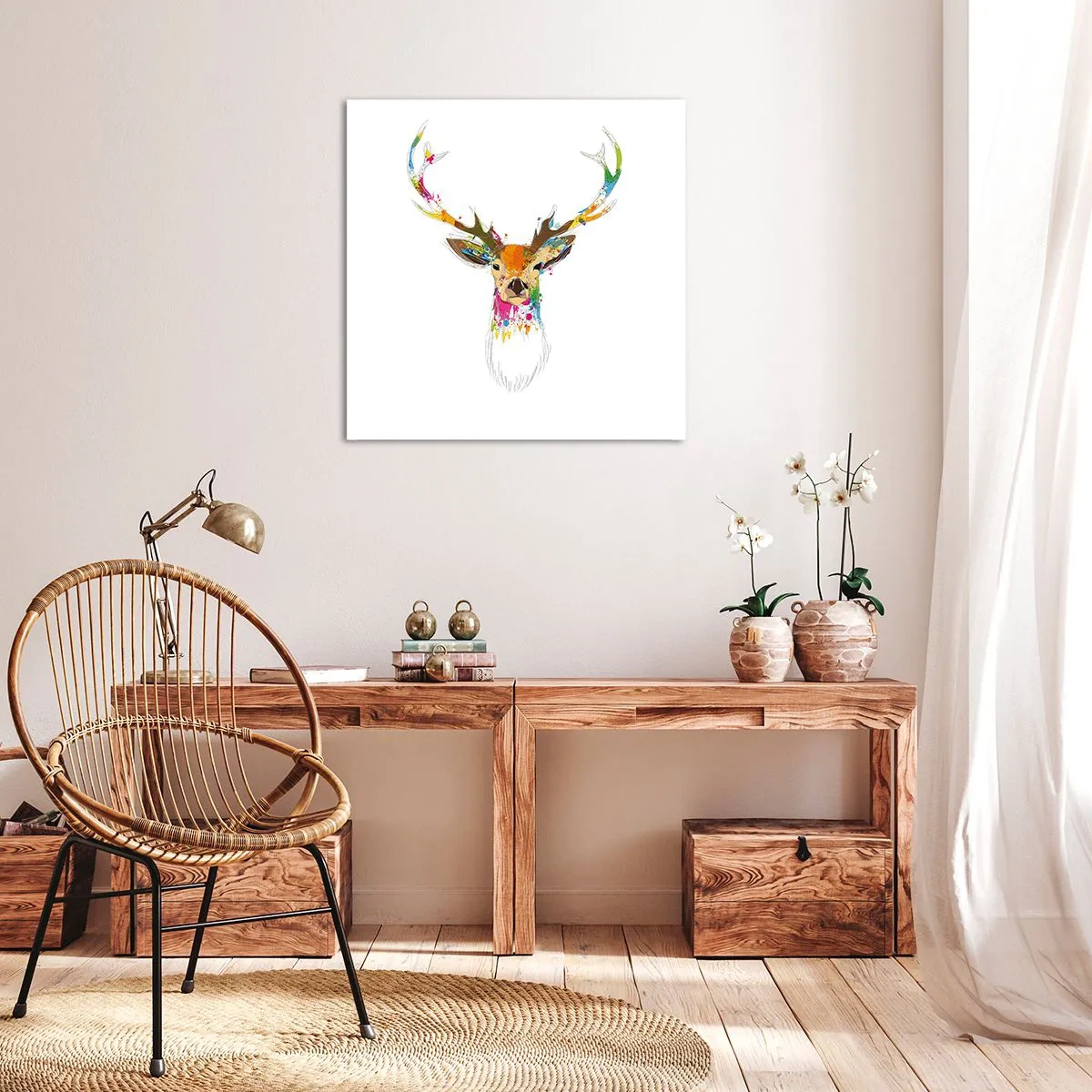 Impression sur toile - Image sur toile - Un cerf doux baigné de couleur - 40x40 cm