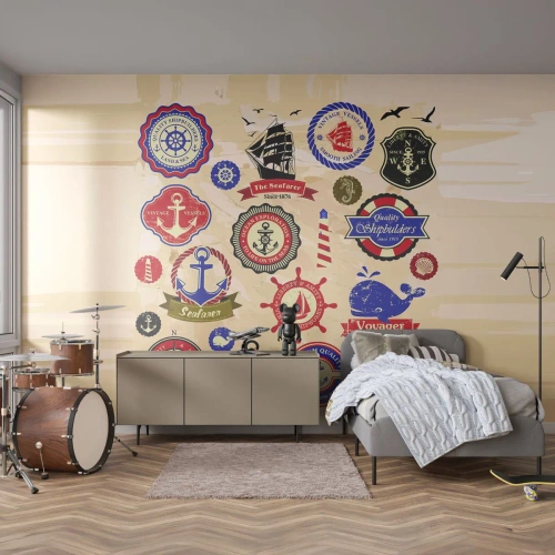 Papier Peint Autocollant Deluxe Sticker - La fraternité de la voile - Nautique, Ancre, Boussole - 350x256 cm