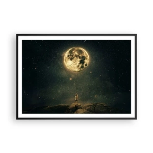 Affiche dans un cadre noir - Poster - L'homme avec la lune contre le ciel étoilé - 100x70cm - Celui qui a volé la lune - Décoration murale moderne pour le salon et la chambre ARTTOR
