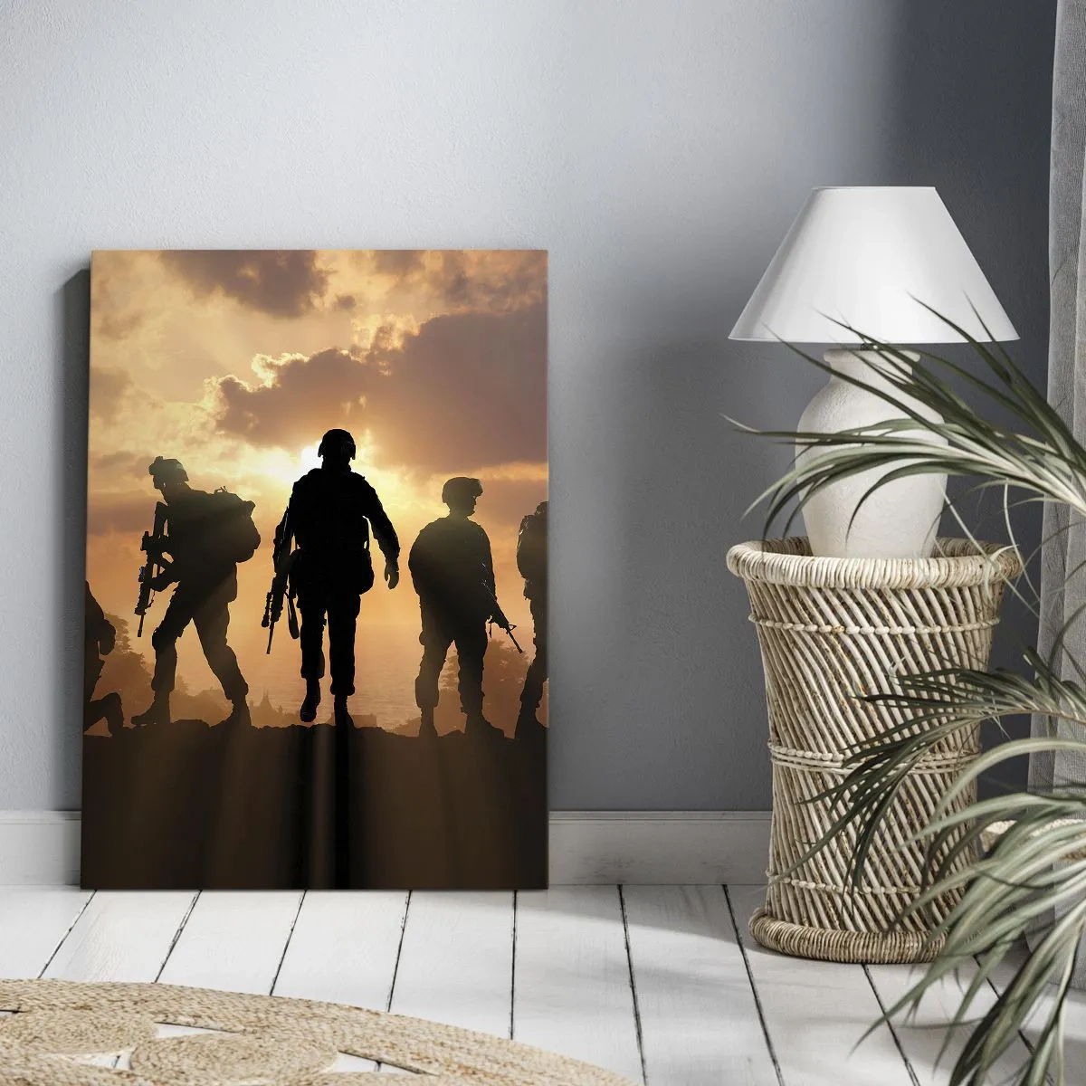 Impression sur toile - Image sur toile - Soldats sur fond de soleil couchant dans un décor dynamique - 70x100cm - Brothers in arms - Décoration murale moderne pour le salon et la chambre ARTTOR