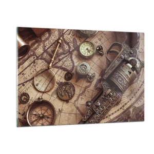 Impression sur verre - Image sur verre - Des objets anciens et une carte - 120x80cm - L'aventure appelle - Décoration murale moderne pour le salon et la chambre ARTTOR