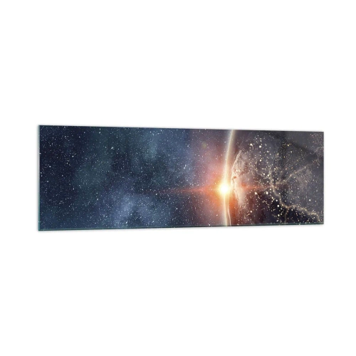 Impression sur verre - Image sur verre - La Terre vue de l'espace avec le soleil levant - 160x50cm - Dans une nouvelle perspective - Décoration murale moderne pour le salon et la chambre ARTTOR