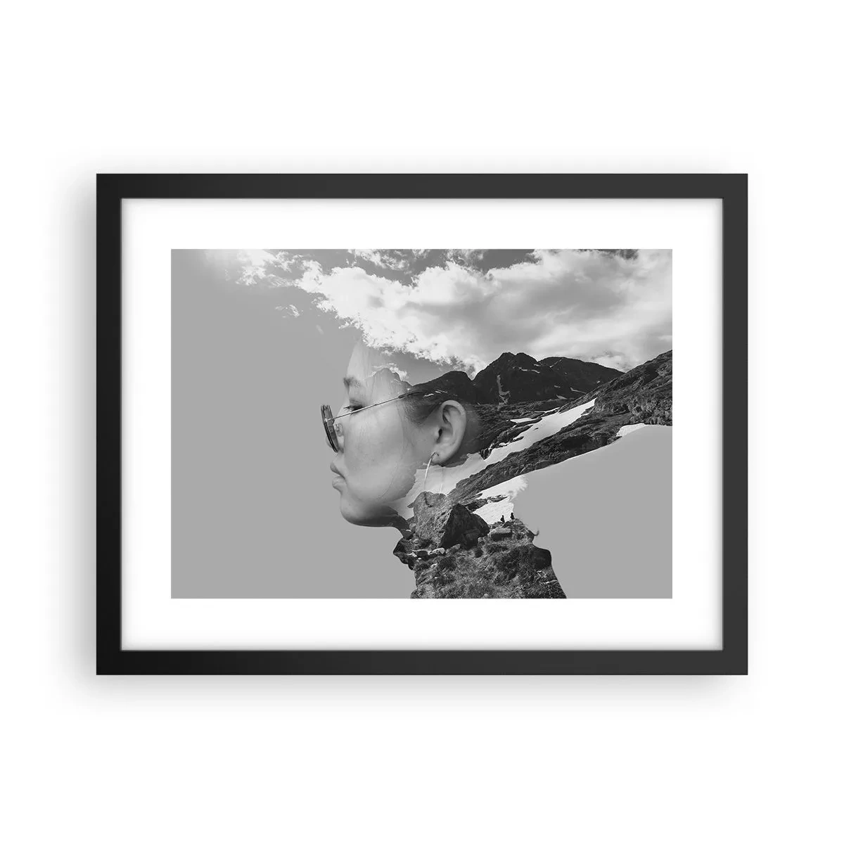 Affiche dans un cadre noir - Poster - Portrait de montagnes et nuages - 40x30 cm