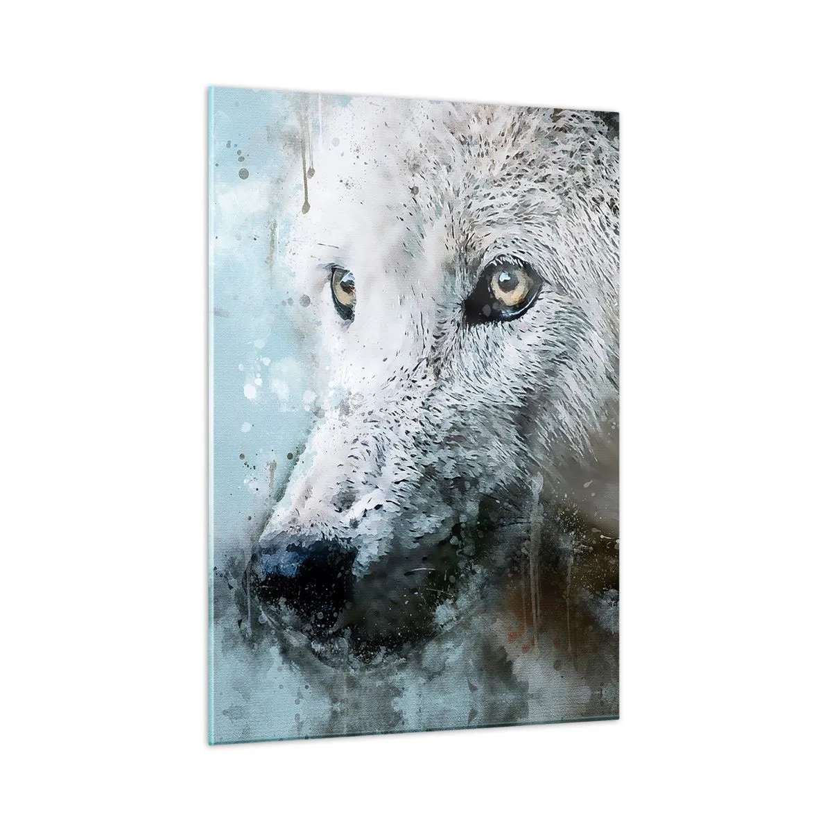 Impression sur verre - Image sur verre - Portrait de loup aux accents artistiques et flous dans des tons de bleu - 50x70cm - Rencontrez l'âme du loup - Décoration murale moderne pour le salon et la chambre ARTTOR