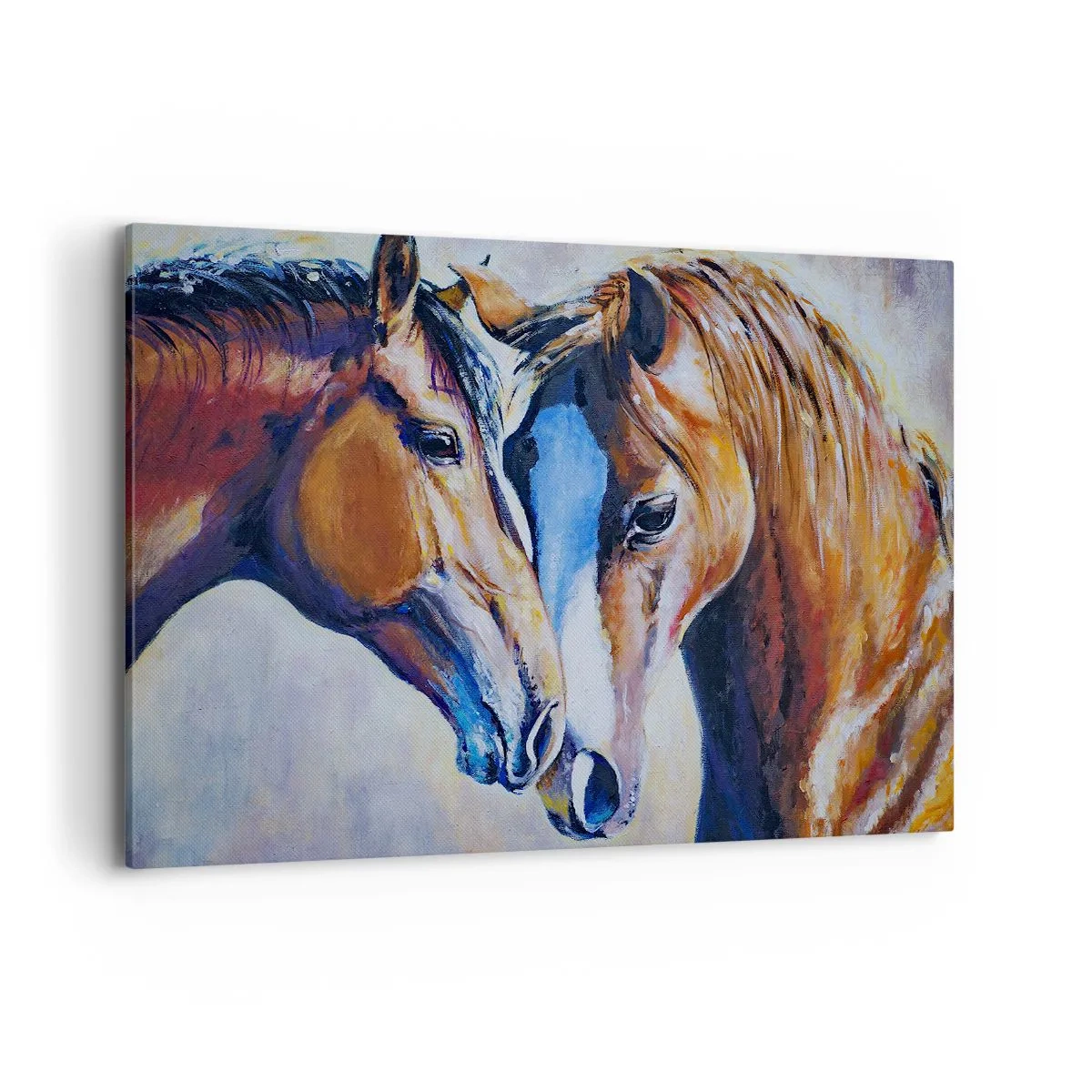 Impression sur toile - Image sur toile - Une représentation picturale de deux chevaux dans un cadre convivial. - 120x80cm - Est-ce de l'amitié ? Ou de l'amour ? - Décoration murale moderne pour le salon et la chambre ARTTOR