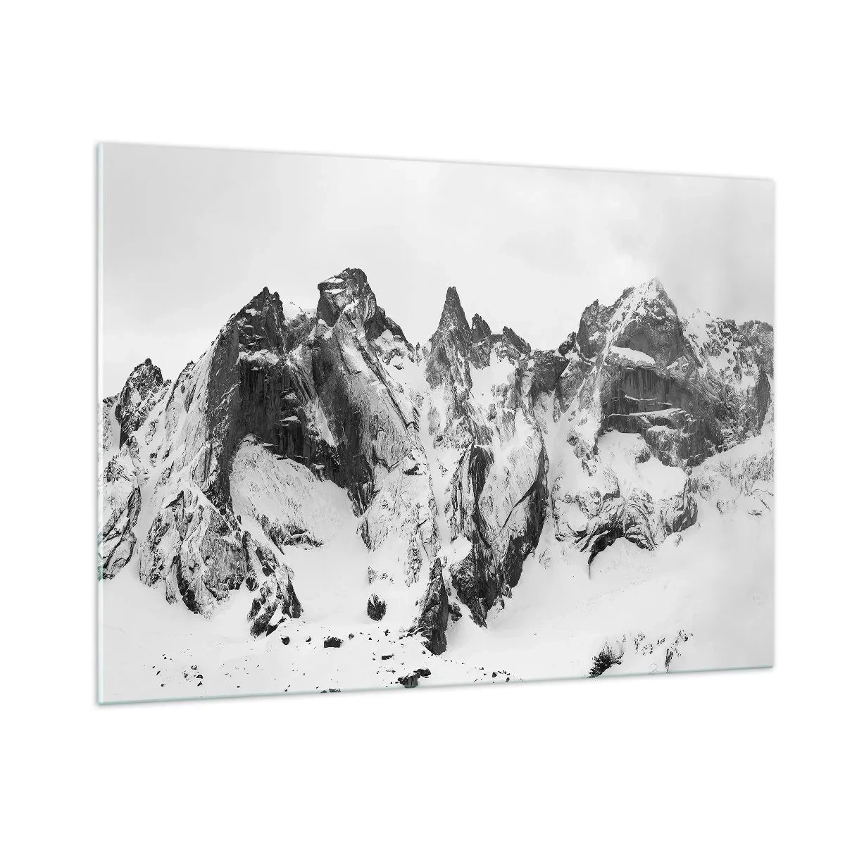 Impression sur verre - Image sur verre - Des sommets enneigés en noir et blanc - 100x70cm - Crête dangereuse de granit - Décoration murale moderne pour le salon et la chambre ARTTOR