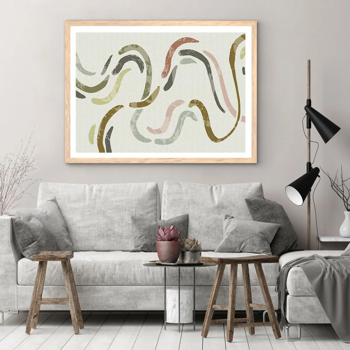 Affiche dans un chêne clair - Poster - Une joyeuse danse de l'abstraction - 100x70 cm